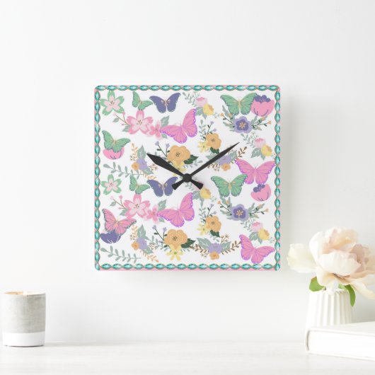 Horloge murale Papillons Pastel (Maison)