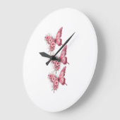 Horloge Murale Papillons Roses & Fleurs – Design F (Angle)