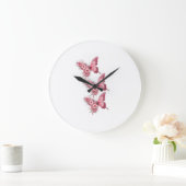 Horloge Murale Papillons Roses & Fleurs – Design F (Maison)