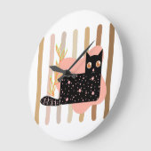 Horloge murale pastel Chat noir charmant (Angle)