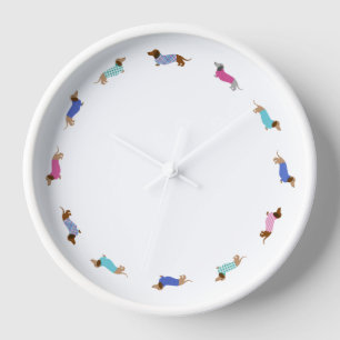 Horloge murale Pastel Dachshunds Cadre Blanc