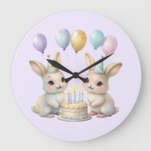 Horloge murale Pastel Fantaisiste Jumeaux Lapins A