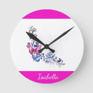 Horloge murale Personalisée De Papillon Rose