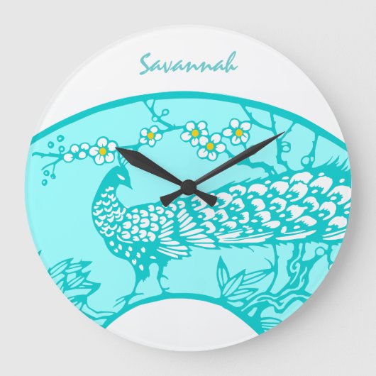 Horloge murale personnalisée Aqua Peacock Bird (Recto)