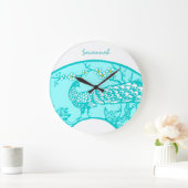 Horloge murale personnalisée Aqua Peacock Bird (Maison)