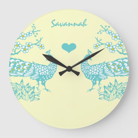 Horloge murale personnalisée Aqua Peacock Bird (Recto)