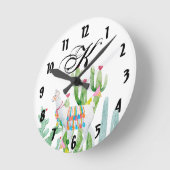 Horloge murale personnalisée Boho Llama Cacti bohé (Angle)