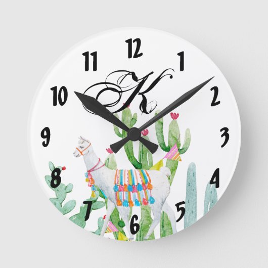 Horloge murale personnalisée Boho Llama Cacti bohé (Recto)