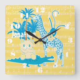 Horloge murale personnalisée de la jungle jaune bl