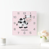 Horloge murale personnalisée de la vache rose (Maison)