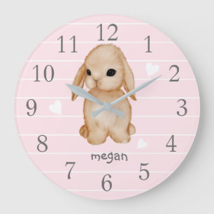 Horloge murale personnalisée de lapin rose