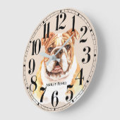 Horloge murale personnalisée en aquarelle Bulldog (Angle)