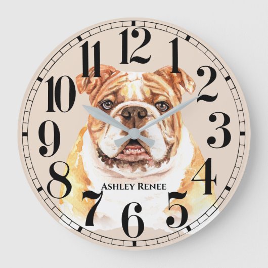 Horloge murale personnalisée en aquarelle Bulldog (Recto)