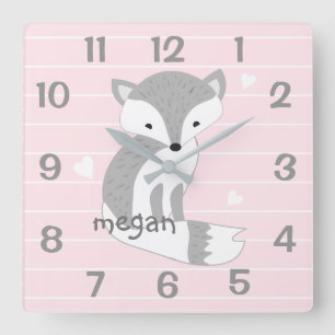 Horloge murale personnalisée en bois rose Fox