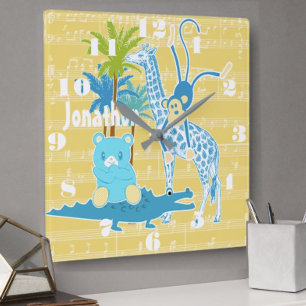 Horloge murale personnalisée jaune bleu animal de