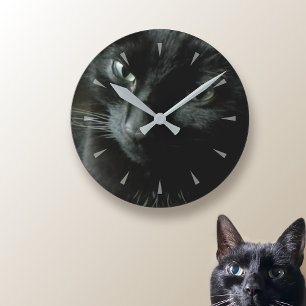 Horloge murale photo de chat noir