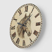 Horloge murale portrait de cheval - Élégance rusti (Angle)