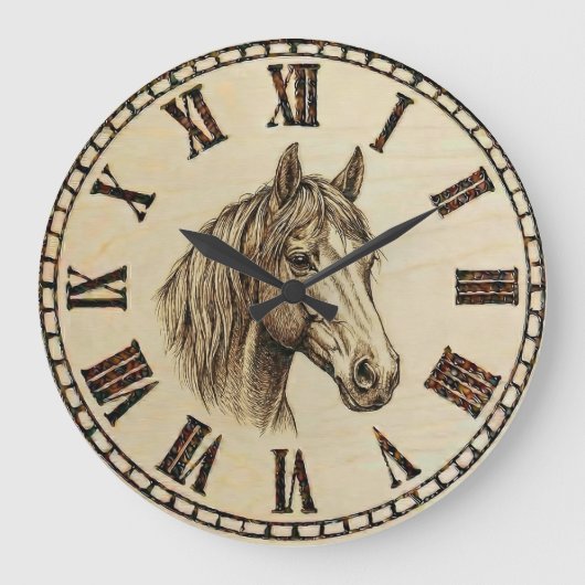 Horloge murale portrait de cheval - Élégance rusti (Recto)