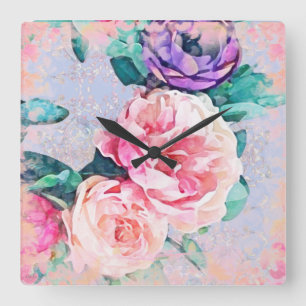 Horloge murale pourpre et rose de guirlande de
