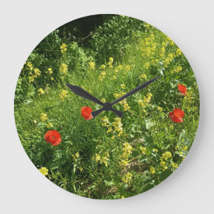 Horloge murale Prairie Fleur Sauvage Rouge