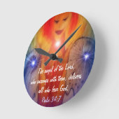 Horloge murale Psaume 34:7 Ange du Seigneur peintu (Angle)