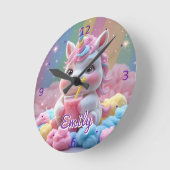 horloge murale Rainbow Unicorn - Nom modifiable (Angle)