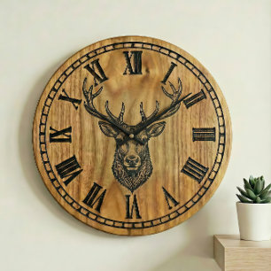 Horloge murale renne - Design de style en bois