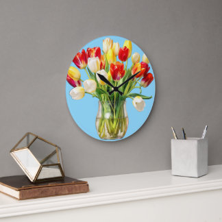 Horloge murale ronde bouquet de tulipes florales