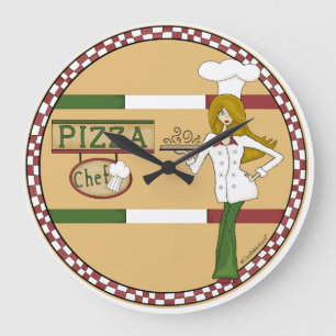 Horloge murale ronde de chef de pizza