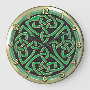 Horloge murale ronde de noeud celtique vert de