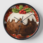 Horloge murale ronde de pudding de Noël festive (Recto)