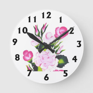Horloge murale ronde de roses roses