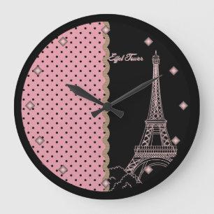 Horloge murale ronde de Tour Eiffel rose de Paris