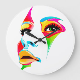 Horloge murale ronde de visage coloré (grande)