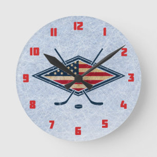 Horloge murale ronde d'hockey des Etats-Unis