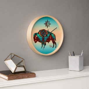 Horloge murale ronde en bois du Sud-Ouest de Buffa