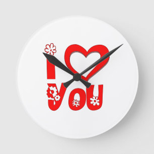 Horloge murale ronde 'Je t'aime rouge'