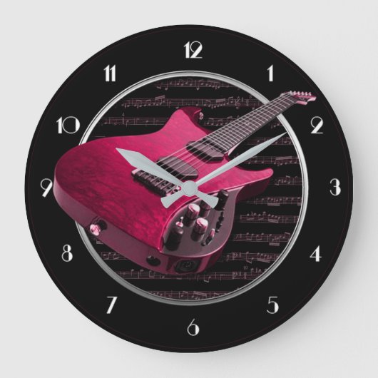 Horloge murale ronde rouge de guitare électrique (Recto)