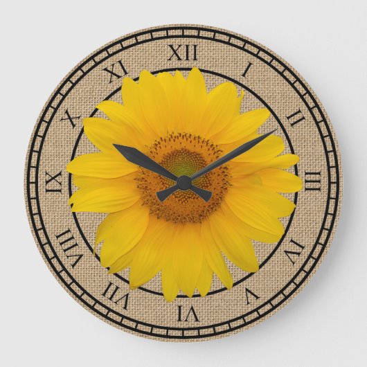 Horloge murale ronde rustique de tournesol jaune (Recto)