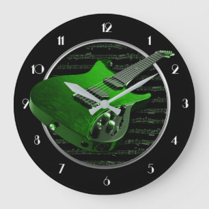 Horloge murale ronde verte de guitare électrique