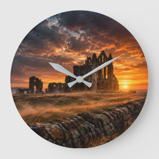 Horloge murale ronde Whitby Abbey Gothic Sunset