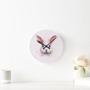 Horloge murale rose au visage de lapin pastel