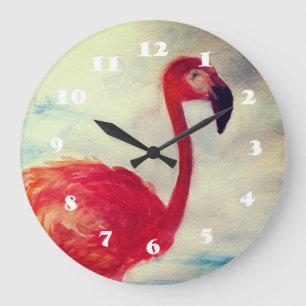 Horloge murale rose d'aquarelle de Flamant rose
