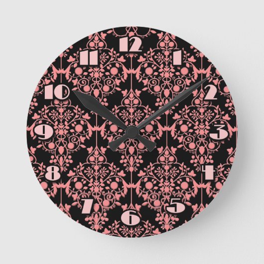 Horloge murale rose et noire Damas (Recto)