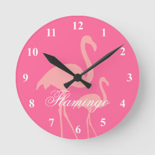 Horloge murale rose flamingo avec texte personnali