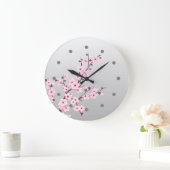 Horloge murale rose gris fleuri (Maison)