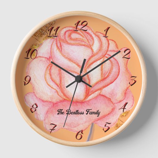 Horloge murale Rose Rose & Cadre en bois (Recto)