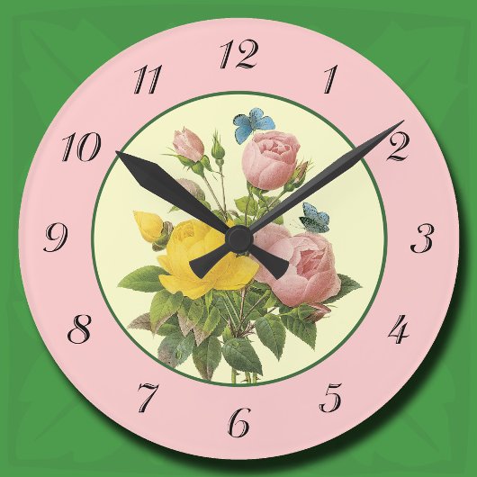 Horloge murale Rose rose jaune avec nombre