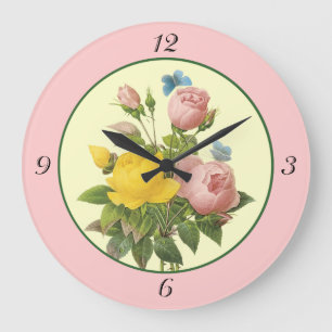 Horloge murale Rose rose jaune avec nombre