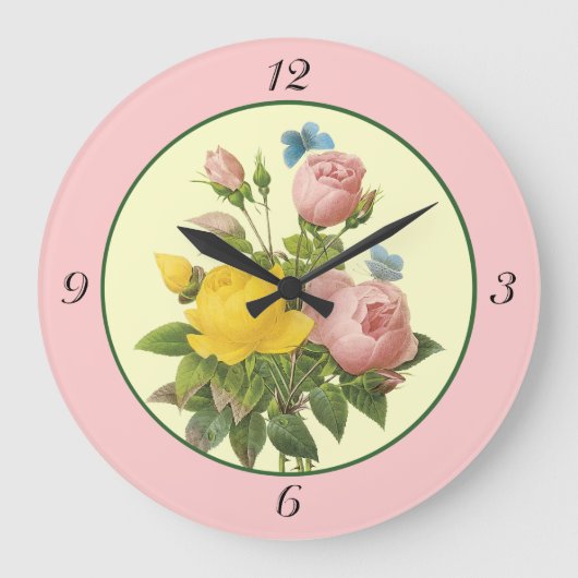 Horloge murale Rose rose jaune avec nombre (Recto)